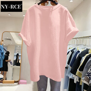 NY-RCE歐洲站夏裝新款大版短袖T恤女寬松中長款上衣潮 019粉色 L