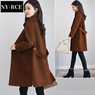 NY-RCE毛呢外套中長款小個子新款女裝寬松顯瘦秋冬呢子大衣 咖啡加棉 XL