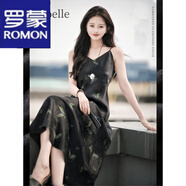 羅蒙（ROMON）香云紗連衣裙女2024新款夏季女裝氣質(zhì)休閑長款提花印花吊帶裙子女 黑色 XL