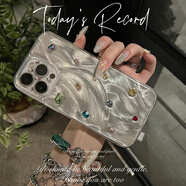 元族ins鐳射羽紗彩色水鉆適用蘋(píng)果16promax手機殼iPhone15滴膠14新款軟殼12全包13mini少女保護套11防 新款彩色水鉆+羽紗卡 iPhone 6s Plus