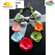 SNQP小清新亞克力花朵項鏈女夸張鎖骨毛衣鏈短款歐美韓國飾品 五朵花彩色2