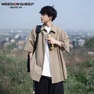 威登羊（WEEDON SHEEP）夏季日系風(fēng)格穿搭工裝短袖t恤男生衣服搭配帥氣上衣套裝衣服男裝 卡其色外套【單件 3XL