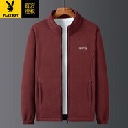 花花公子（PLAYBOY）春秋季羊羔絨男士外套大碼寬松上衣服抓絨衣加絨加厚搖粒絨外套男  921棗紅（春秋款） 4XL