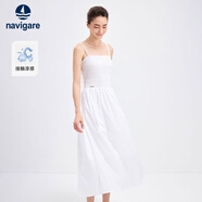 Navigare意大利小帆船吊帶連衣裙女士涼感百褶裙氣質(zhì)長(zhǎng)裙不同批次隨機(jī)發(fā)貨 冰川白 S