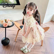 迪士尼（Disney）白色夏季女寶短袖維尼小熊洛麗塔裙子女童洋氣泡泡袖女童連衣裙 小熊維尼連衣裙+發(fā)夾 90 cm