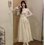 黛瓊2025夏季新款日來(lái)信兩件套甜美初戀森女連衣裙顯瘦小眾設計感防曬 [套裝]杏色點(diǎn)點(diǎn)長(cháng)裙+奶杏色開(kāi)衫 S [建議90斤下穿]