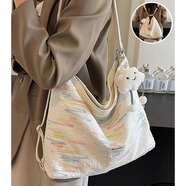 星昔包包女包帆布包大容量單肩斜挎三用雙肩背包通勤休閑托特包送女友 米白帶掛件