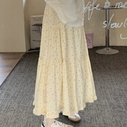伊琦蕾（YIQILEI）甜美溫柔風(fēng)碎花半身裙女夏高腰顯瘦木耳邊蓬蓬裙中長(cháng)款A字裙傘裙 杏色【含內襯】 S 建議【80斤-100斤】