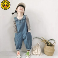 G.duck小黃鴨兒童褲春秋款2025韓版牛仔背帶褲中小男女童連體褲寬松百搭 淺藍收色背帶褲 100 可開(kāi)襠