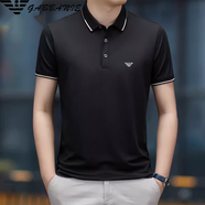 ARMANI EXCHANGE阿瑪尼高端免燙2025桑蠶絲短袖t恤男夏裝新款冰.絲體恤半袖男Polo AF2305黑色 XL 建議135-155斤