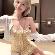 繪詩慧吊帶連衣裙女純欲裙子夏季包臀裙小個子氣質(zhì)套裝兩件套吊帶裙短裙 碎花花邊吊帶短裙【白色開衫】 L 【建議90-110斤】
