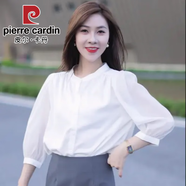 皮爾卡丹（pierre cardin）減齡時尚套裝女雪紡襯衫半袖上衣2025夏裝新款洋氣小衫百搭半身裙 2024白色上衣 七分袖2025 S 【80-95斤】