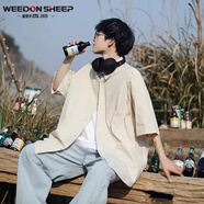 威登羊（WEEDON SHEEP）夏季日系風(fēng)格穿搭工裝短袖t恤男生衣服搭配帥氣上衣套裝衣服男裝 杏色外套【單件 XL