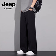 JEEP SPIRIT吉普復(fù)古牛仔褲男寬松闊腿長褲子2025新款潮牌直筒夏季休閑褲男士 2506-黑色 33 【145-160斤】