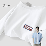 GLM敖瑞鵬代言純棉短袖t恤男青春休閑風(fēng)街頭潮搭落肩五分袖大碼T恤 【純棉】白#1998前 L
