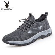 花花公子（PLAYBOY PHYSICAL）老人鞋男春秋季網(wǎng)面鞋官方防滑軟底防水爸爸運(yùn)動(dòng)中老年健步鞋 2205深灰男款 （收藏送襪子） 45