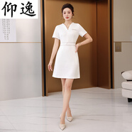 仰逸美容師工作服女夏季短袖透氣spa按摩美容院員工制服養(yǎng)生館職業(yè)裝 白色短袖連衣裙 021高彈力 L 105-115斤