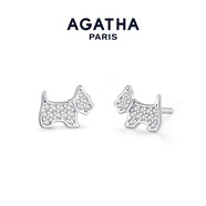 AGATHA/璦嘉莎 法式鏤空小狗銀耳釘女士 生日禮物送女友閨蜜高級感耳飾 銀色皓石小狗