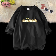 GTYUWVG短袖T恤男寬松情侶裝衣服ins潮牌純棉半袖上衣體恤男生圖案線(xiàn)上 黑色-8266短袖-純棉 S 【建議90-115斤】