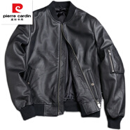 皮爾卡丹（pierre cardin）海寧新款頭層純小牛皮真皮皮衣男士棒球服大碼加棉真皮機車(chē)外套 黑色加棉 現貨 L 柔軟小牛皮