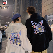 AEMAPEroora法式情侶裝史迪仔衛(wèi)衣連帽女寬松ins超火春秋小眾設(shè)計(jì)感外套 男款黑色+女款白色[春秋款 常規(guī) XXS XL/M =男XL+女M