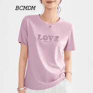 BCMDM香港潮牌休閑絲光棉T恤女 2025夏季新款正肩寬松顯瘦簡(jiǎn)約運動(dòng)短袖 玫瑰紫色 3XL 建議135-150斤