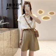 鹿依檸休閑褲女裝夏季2025新款韓版時(shí)尚百搭休閑顯瘦小個(gè)子闊腿短褲套裝 杏色襯衫+卡其褲子 M