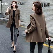 QINMO 小西裝外套女韓版寬松顯瘦春秋季新款英倫風(fēng)輕熟氣質(zhì)休閑西服女 咖啡色 M 101-113斤