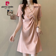 皮爾卡丹（pierre cardin）新中式改良旗袍國(guó)風(fēng)休閑連衣裙夏大碼胖mm顯瘦遮肚polot恤連身裙 粉紅色2024年/高級(jí)感好看/小眾設(shè) M 100斤以?xún)?nèi)