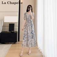 拉夏貝爾（La Chapelle）溫柔風(fēng)小個(gè)子碎花連衣裙女2025年夏季新款顯瘦中長(cháng)款v領(lǐng)a字裙女潮 碎花 M