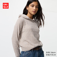 優(yōu)衣庫女裝可機洗紐花針織連帽套頭衫/25秋冬新款478871 33 卡其色 M /160/84