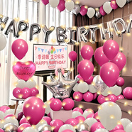 多美憶生日場景布置派對裝飾氣球成人兒童女孩生日快樂背景墻布置銀白玫