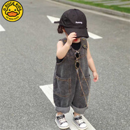 G.duck小黃鴨兒童褲春秋款2025韓版牛仔背帶褲中小男女童連體褲寬松百搭 黑灰色復古背帶褲 90 可開(kāi)襠
