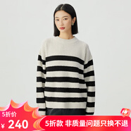 哥弟真的好（GIRDEAR）女裝圓領(lǐng)寬松條紋純羊毛針織衫毛衣女A301432 黑米條 M (3碼)