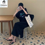 堤姆斯T恤連衣裙女長(zhǎng)款夏季2025新款慵懶風(fēng)寬松休閑直筒超長(zhǎng)裙子到腳踝 黑色 商場(chǎng)同款 4XL 建議240-300斤 商場(chǎng)同款