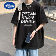迪士尼（Disney）短袖男生夏季t恤新款美式夏天潮牌半袖寬松重磅純棉上衣體恤男款 黑色 【100純棉】立發(fā) 165 S 建議【80斤~105斤】