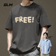 GLM敖瑞鵬代言短袖t恤男夏季休閑港風(fēng)學(xué)生青少年寬松潮搭純棉體恤ins 【純棉】中灰#自由F XL