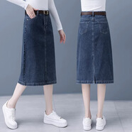 以純牛仔短裙女秋季薄款2025新款小個子休閑中長款傘裙高腰A字半身裙412#藍(lán)灰XL 29
