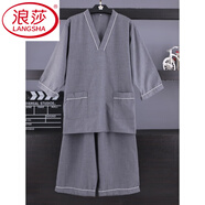 浪莎（LangSha）汗蒸服男女7分褲袖艾灸浴服足浴按摩洗浴中心桑拿服新款寬松睡衣 深灰 7分褲7分袖 XL