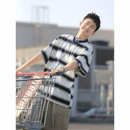 南極人短袖T恤男士夏季新款時(shí)尚條紋寬松休閑潮牌大碼百搭半袖體恤上衣 藏青色 L