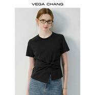 VEGA CHANG小個(gè)子連衣裙2025年夏裝新款不規(guī)則裙擺顯瘦t恤短裙子 高級(jí)黑（T恤） L