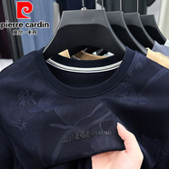 皮爾卡丹（pierre cardin）男士高端t恤夏季寬松圓領(lǐng)印花男士t恤休閑百搭透氣體恤上衣服男裝 藏青色 XL （建議135-155斤）