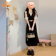 派吉鯊學(xué)院風(fēng)假兩件長(cháng)袖襯衫連衣裙子女2025新款春夏季韓系穿搭氣質(zhì)長(cháng)裙 假兩件短袖連衣裙 M 45/55kg