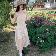 麓格立法式海邊度假仙女裙小碎花氣質(zhì)甜美長(zhǎng)拖尾無袖氛圍感吊帶連衣裙女 小碎花裙M碼【85-100斤】