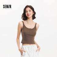 森馬（Semir）背心女短款顯瘦小個(gè)子夏季2025簡(jiǎn)約風(fēng)亨利領(lǐng)緊身吊帶109325102003