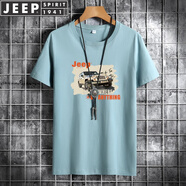 JEEP SPIRIT吉普短袖t恤男上衣夏季半袖新款半截袖打底體恤衫印花中青年學(xué)生 JP202-（淺藍色） S -(80斤-105斤)