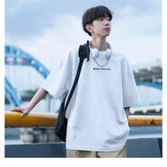 凡迪時(shí)尚（FANDISS）純棉體恤衫五分袖字母設(shè)計(jì)T恤男士新款半袖體恤日系簡(jiǎn)約 白色 S