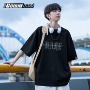 Colombass純棉短袖t恤男夏季幻影印花重磅休閑寬松ins潮牌半袖打底體恤衫 黑色 4XL (195) (建議190-220斤)