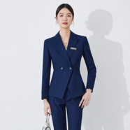 安依蓮職業(yè)小西裝女套裝長袖春季酒店經(jīng)理西服套裝商務(wù)接待西裝正裝 藍(lán)色西裝+褲子 S