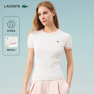 LACOSTE法國鱷魚女裝25春夏新款拼色純棉修身舒適短袖T恤|TF2432 NFU/白色/粉色拼色 M 38